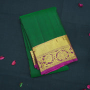 Bottle Green Kanchipuram Handloom Silk Saree with Purple Zari Border - Vivaaha Silks & Sarees